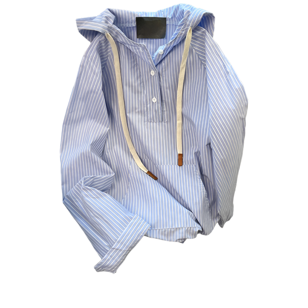 Unisex Leisure Style Blue Stripe Shirts