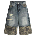 Ripped Fatigue Half Denim Shorts (Unisex)