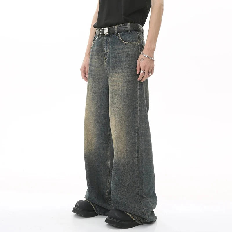 Men's Baggy Wide Leg Stone Washed Jeans