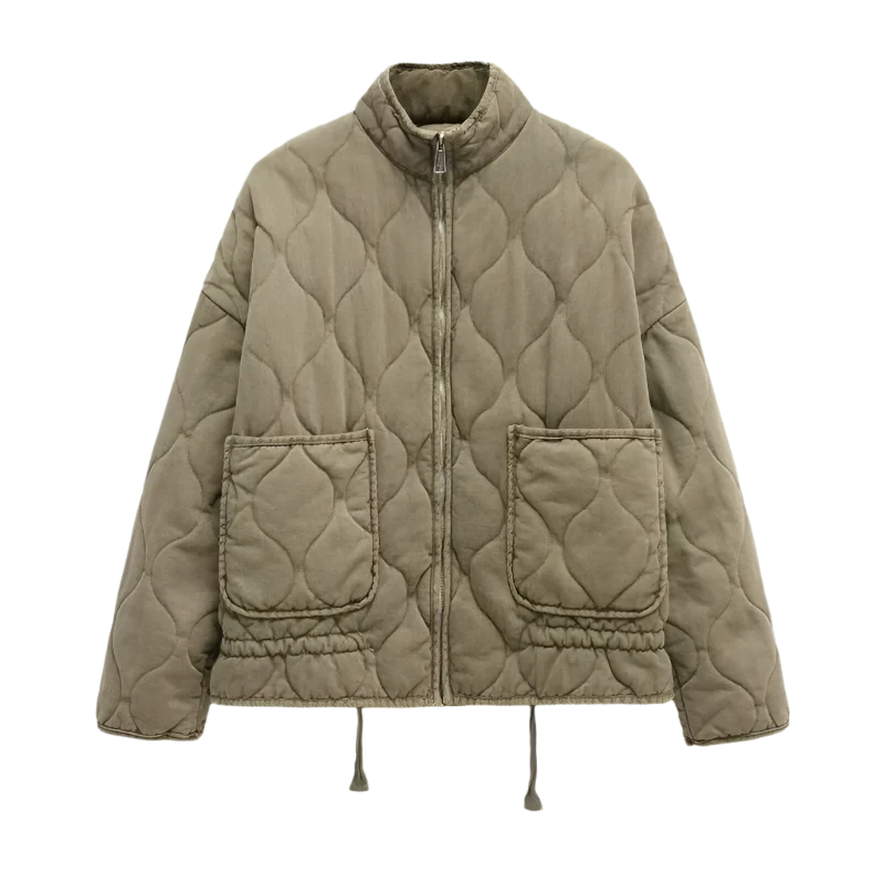 Women's High Collar Large Pocket Quilted Coat