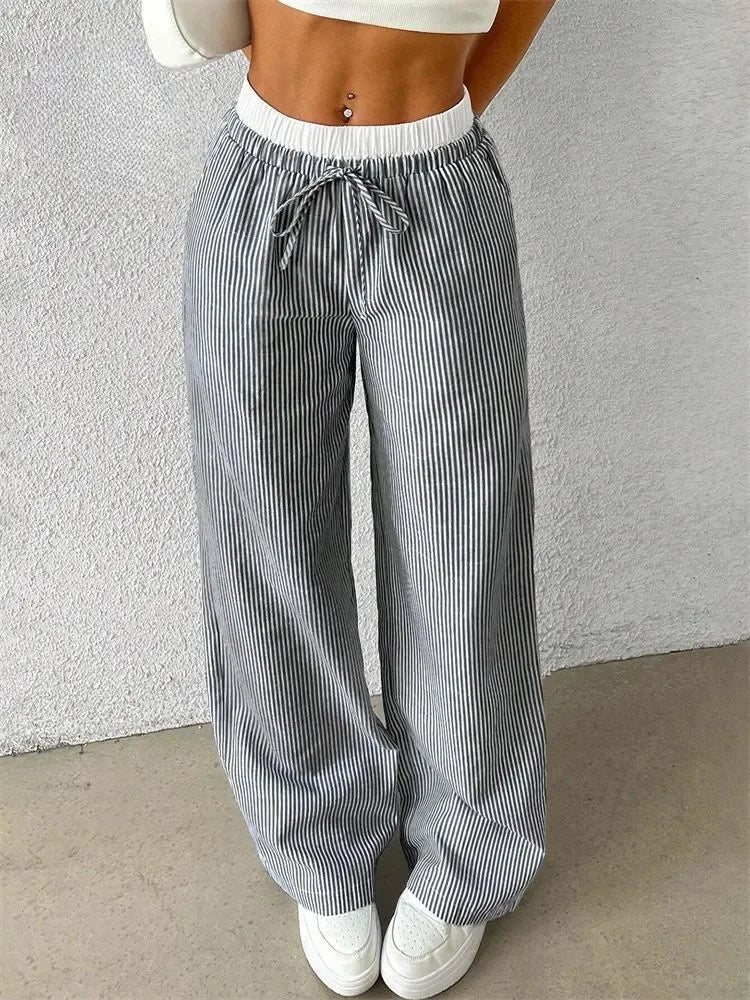 Women's Casual Striped Woven Wide Leg Pants