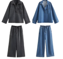 Women's Parkway Denim Blouse Jacket and High Waist Trousers