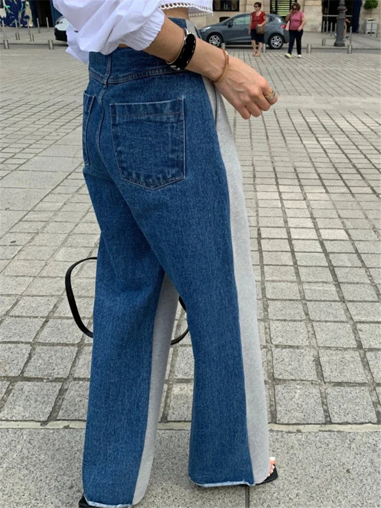 Women's Two Tone High Waist Wide Leg Jeans