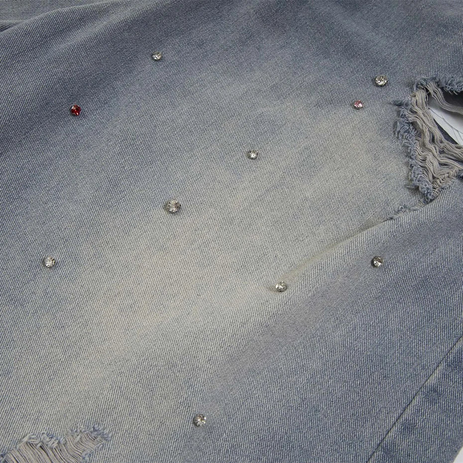 Men's Studded Ripped Jeans Shorts