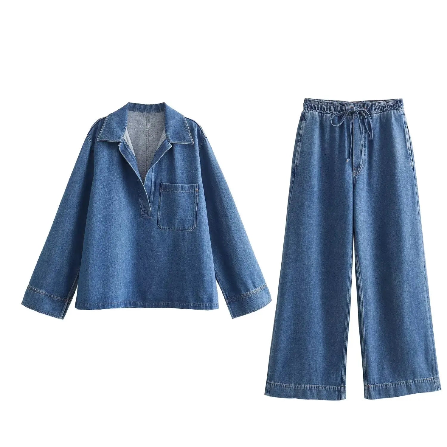 Women's Parkway Denim Blouse Jacket and High Waist Trousers