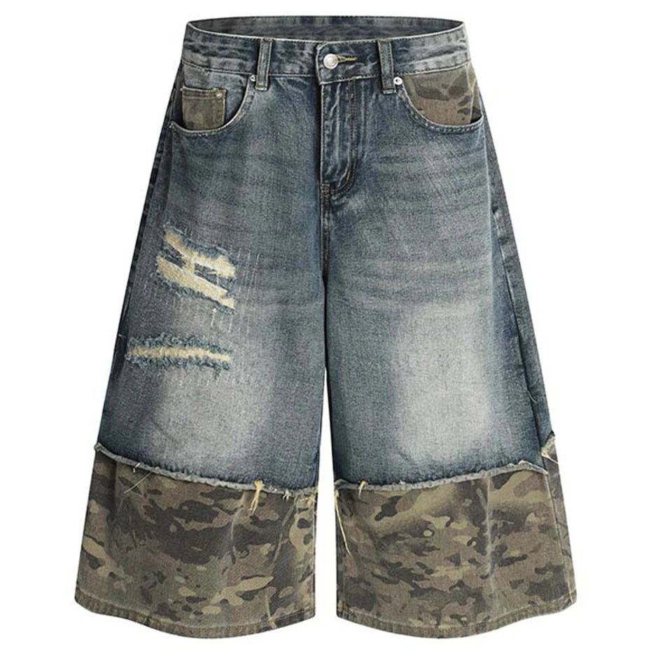 Ripped Fatigue Half Denim Shorts (Unisex)