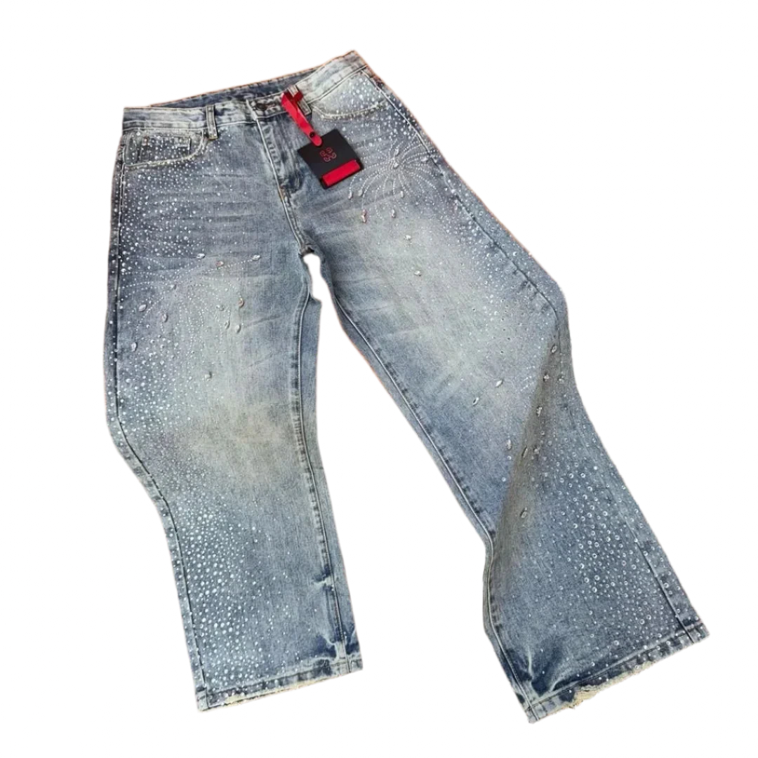 Men's Rhinestone Sequin Denim Pants