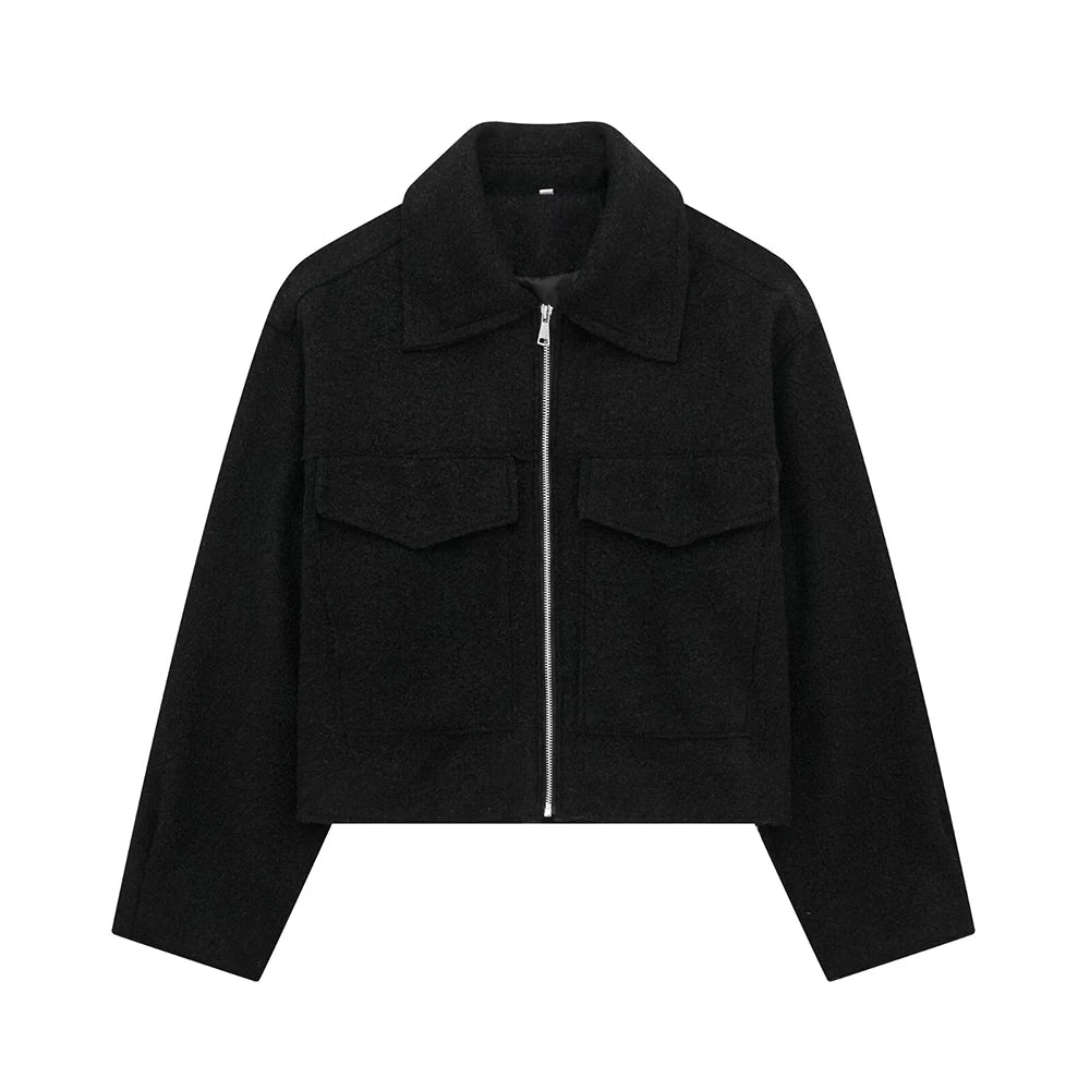 Women's Patch Pockets Flaps Cropped Jacket