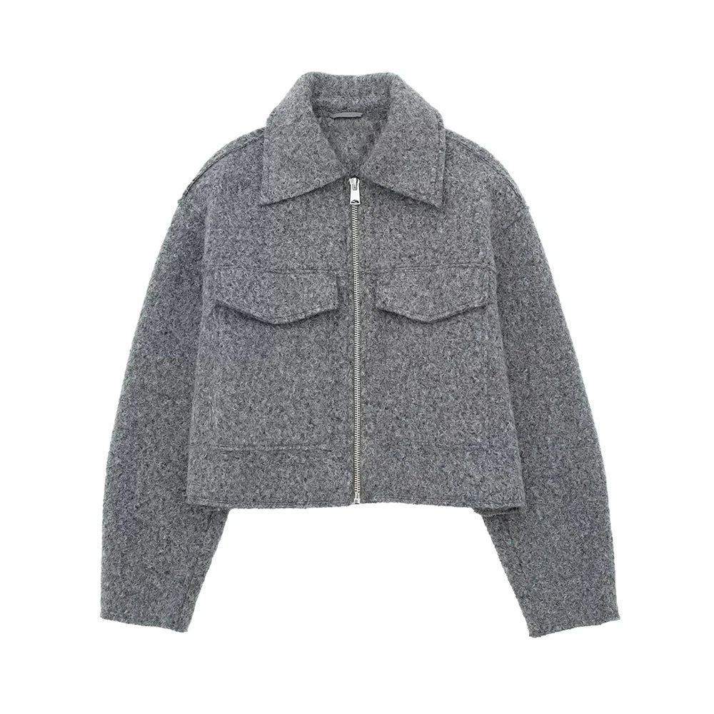 Women's Patch Pockets Flaps Cropped Jacket