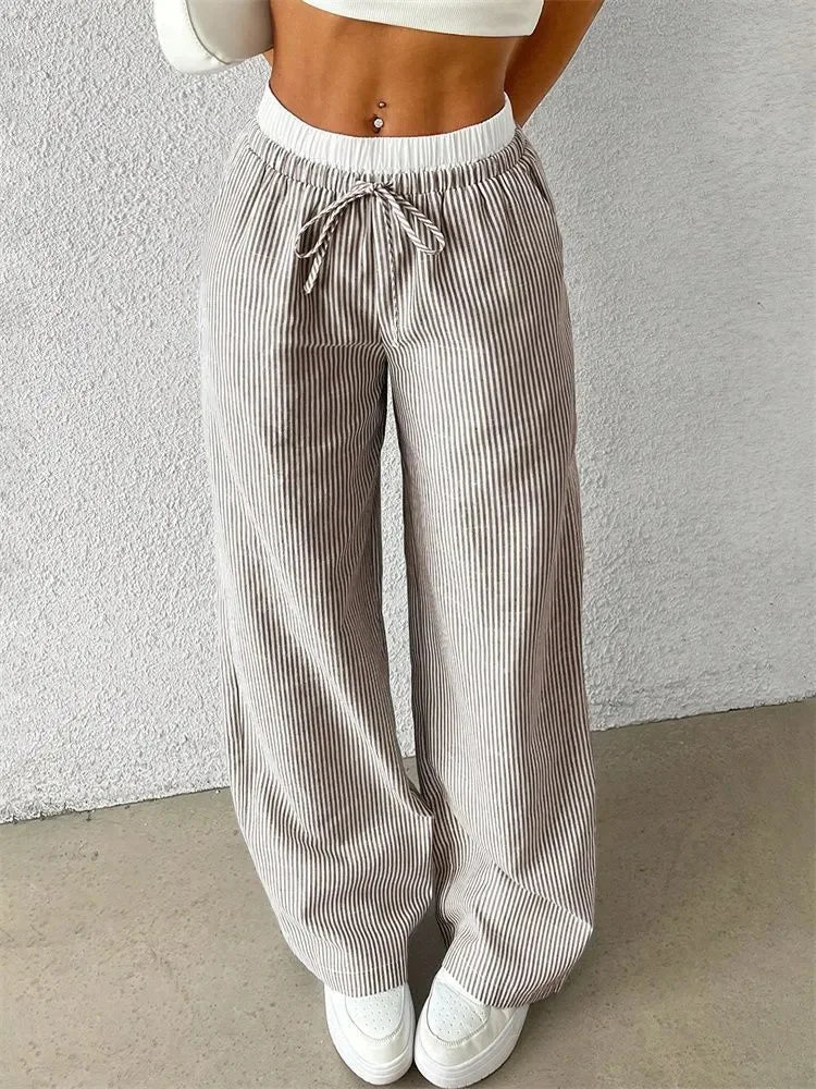 Women's Casual Striped Woven Wide Leg Pants