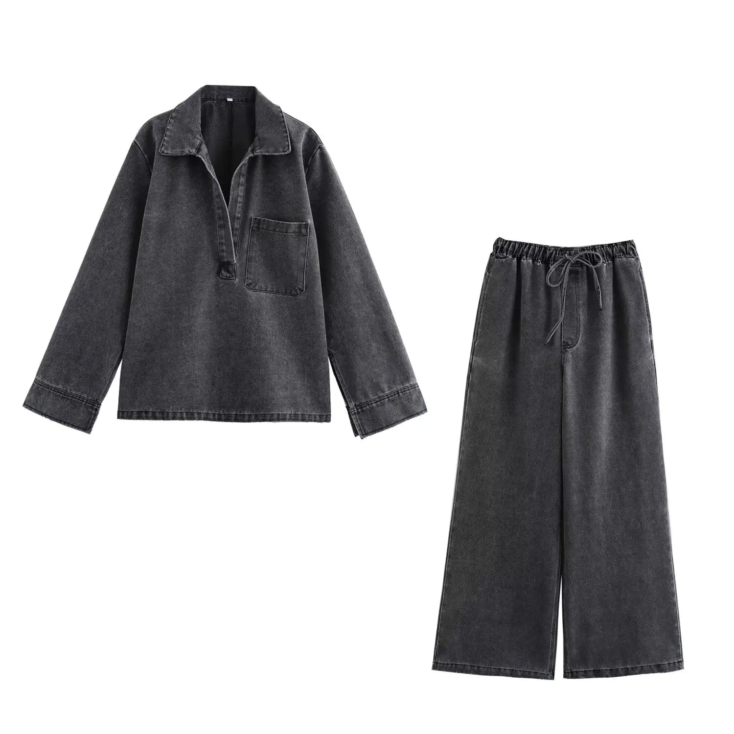 Women's Parkway Denim Blouse Jacket and High Waist Trousers