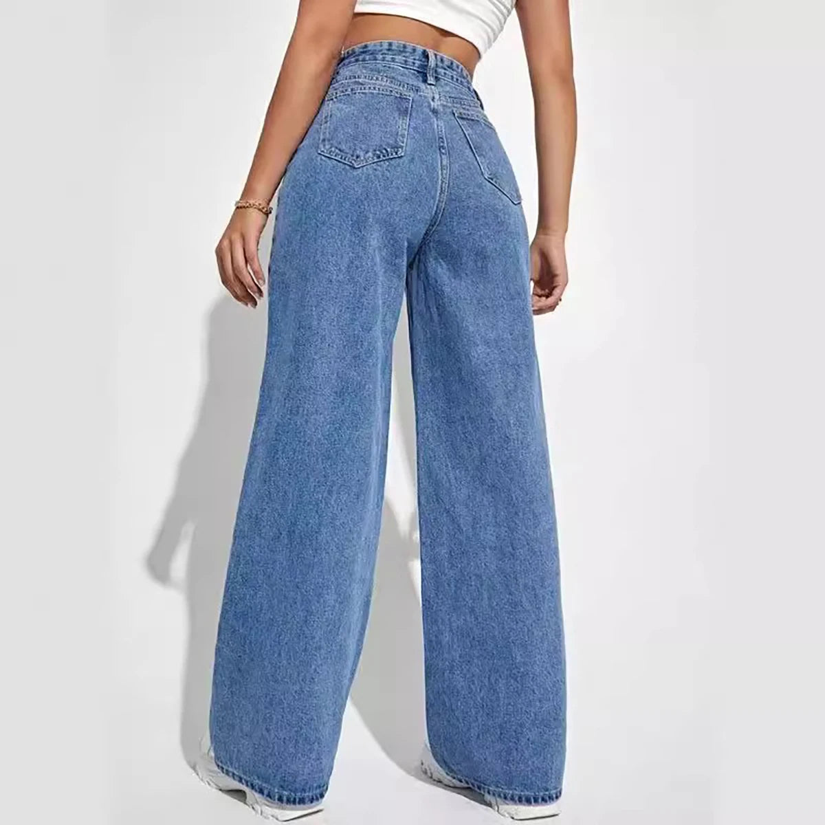Women's deep blue wide leg straight jeans