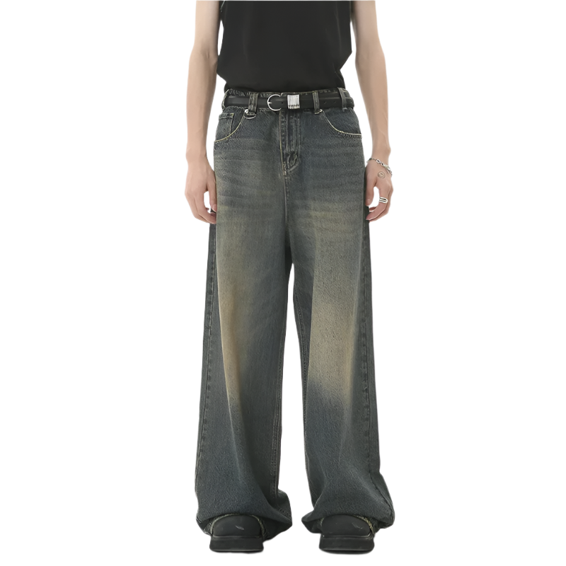 Men's Baggy Wide Leg Stone Washed Jeans