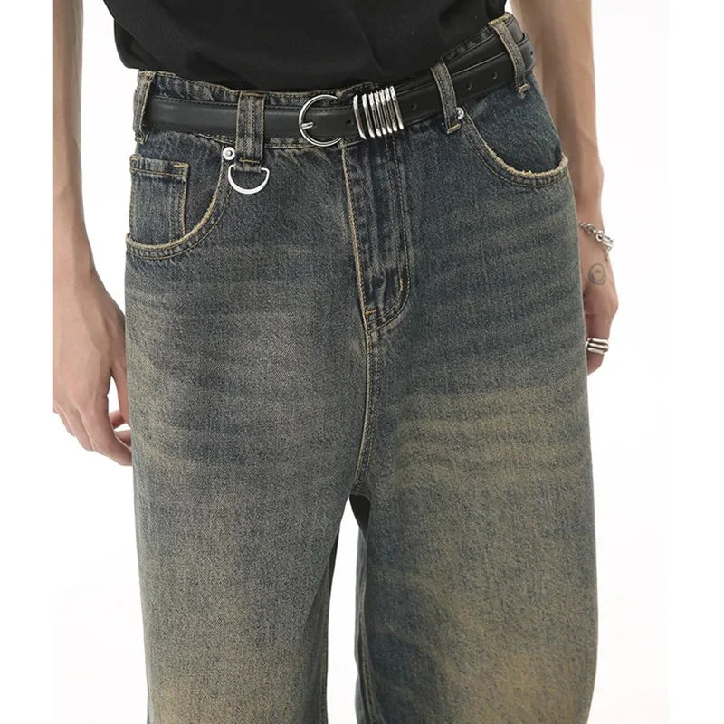 Men's Baggy Wide Leg Stone Washed Jeans