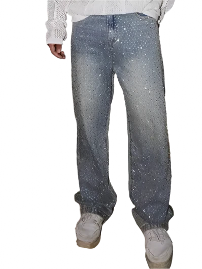 Men's Rhinestones Studded Denim Jeans Pant