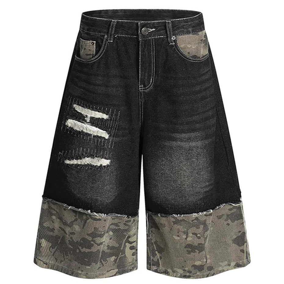 Ripped Fatigue Half Denim Shorts (Unisex)
