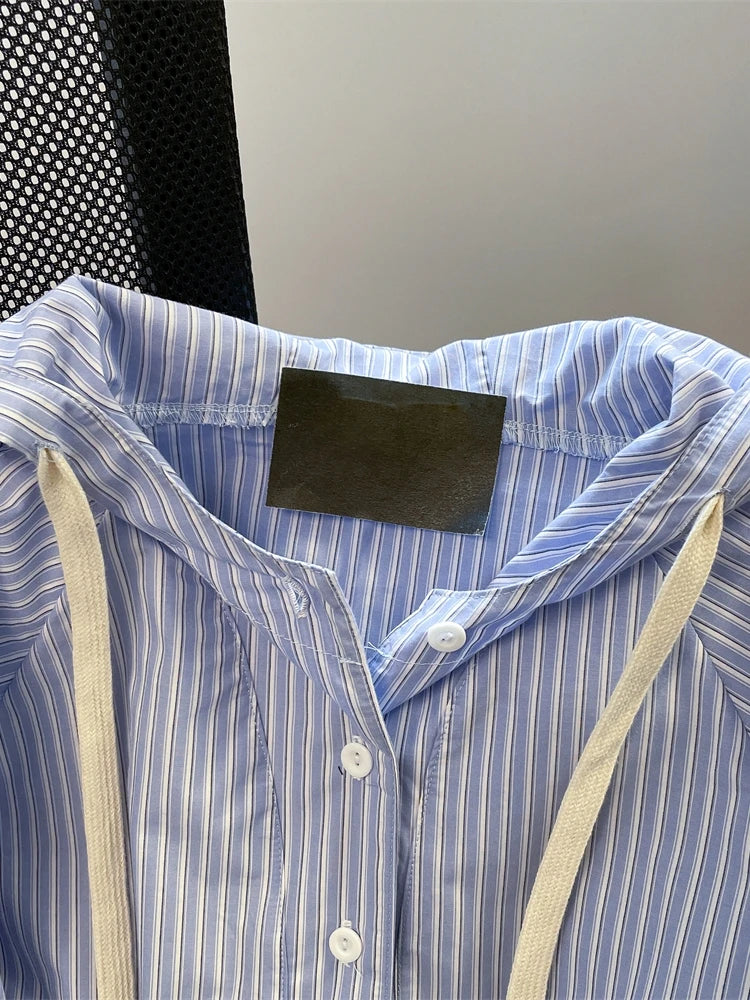 Unisex Leisure Style Blue Stripe Shirts