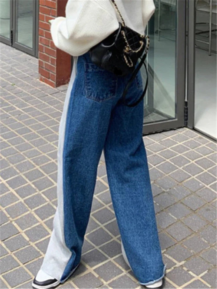 Women's Two Tone High Waist Wide Leg Jeans