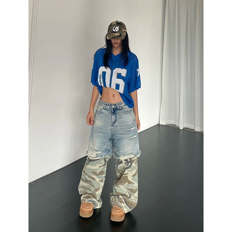 Women's Patchwork Fatigue Ripped Denim
