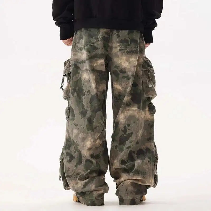 Men's Multi Pockets Bottom Tie Dye Cargo Trousers