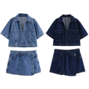 Women’s Denim Short Sleeve Cropped Shirt & Skirt