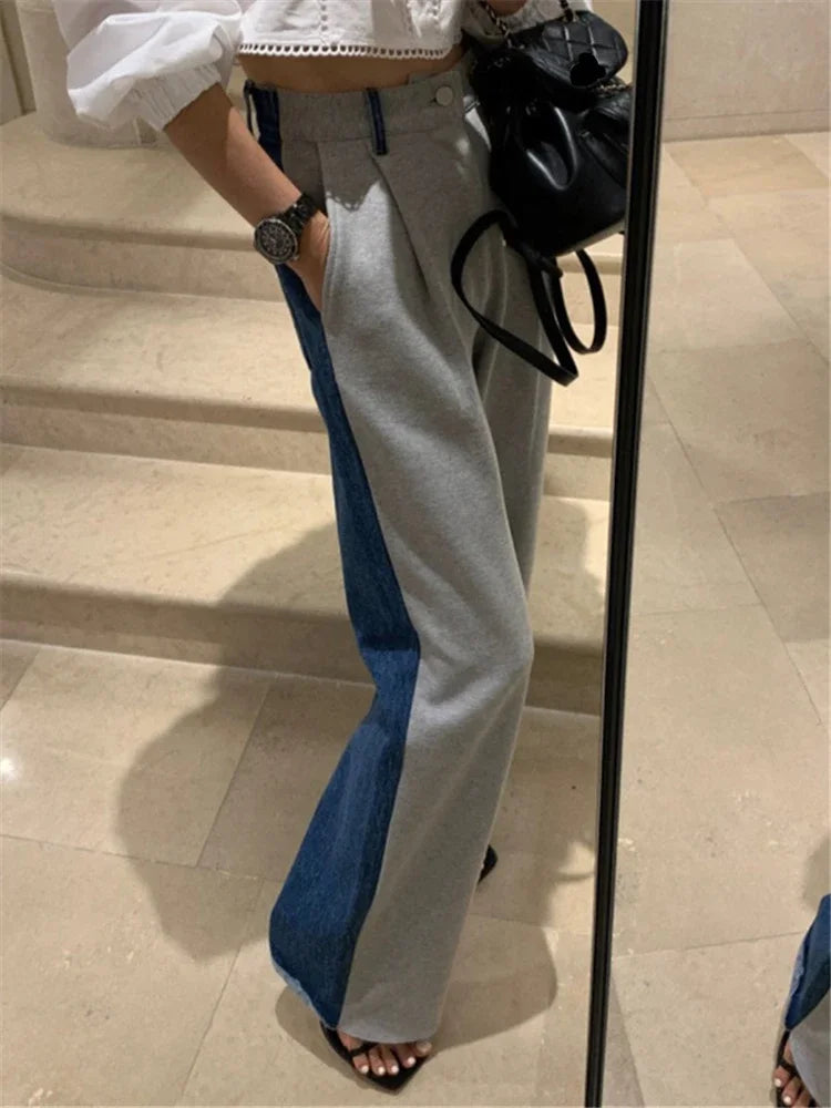 Women's Two Tone High Waist Wide Leg Jeans