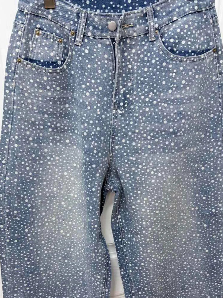 Men's Rhinestones Studded Denim Jeans Pant