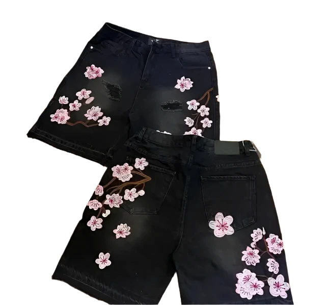 Men's PKWY Cherry Blossom Denim Shorts