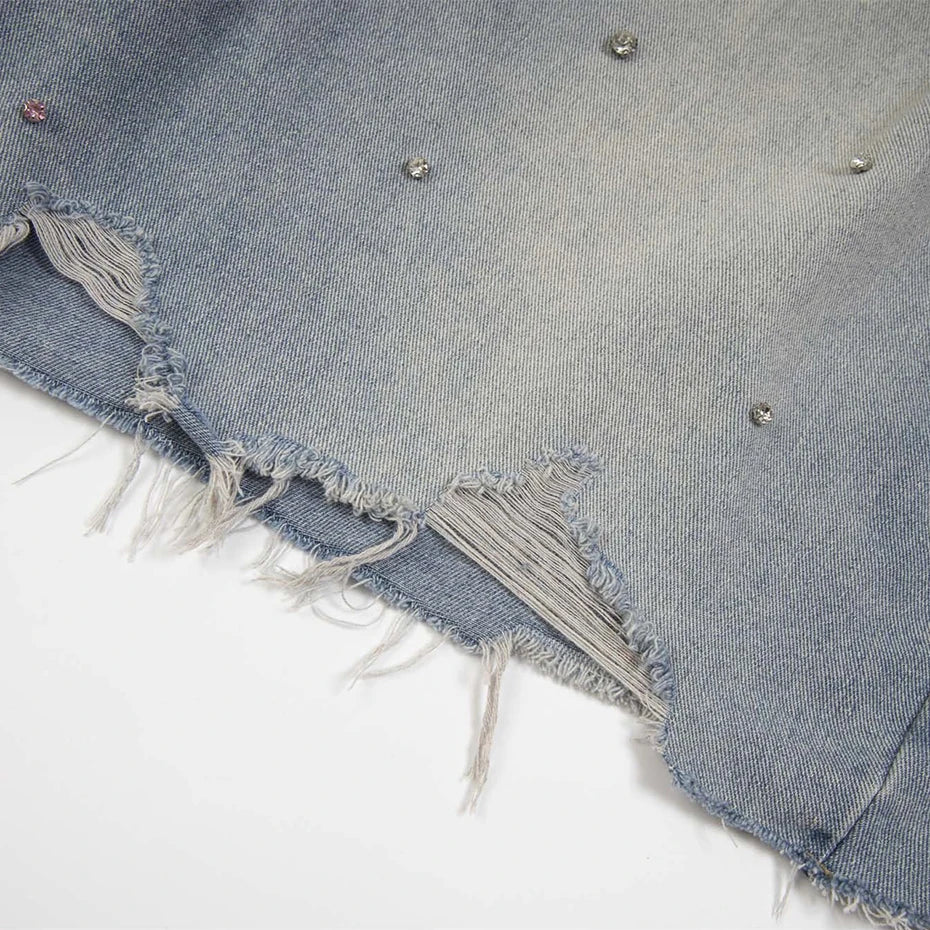 Men's Studded Ripped Jeans Shorts
