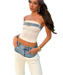 Women’s Sleeveless Tube Belt Croptop Baggy Straight Jeans