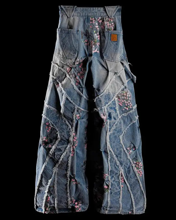 Cherry Blossom Ripped Vintage Baggy Jeans (Unisex)