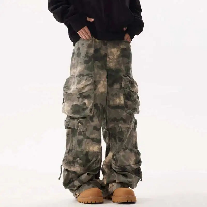 Men's Multi Pockets Bottom Tie Dye Cargo Trousers