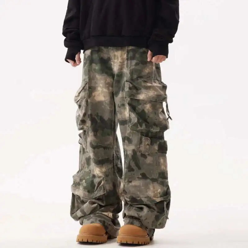 Men's Multi Pockets Bottom Tie Dye Cargo Trousers