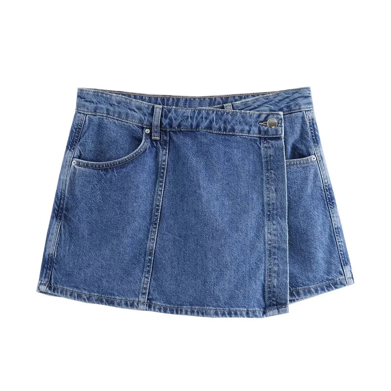 Women’s Denim Short Sleeve Cropped Shirt & Skirt