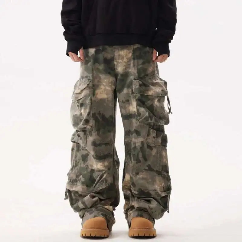 Men's Multi Pockets Bottom Tie Dye Cargo Trousers