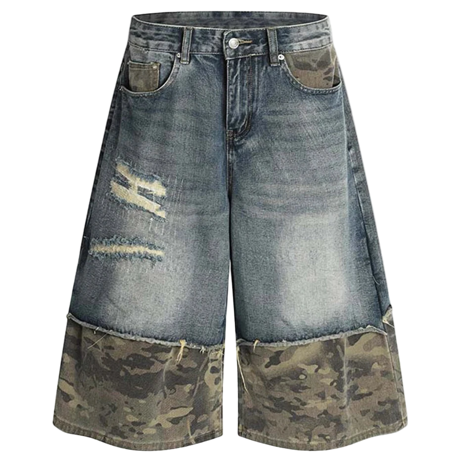 Ripped Fatigue Half Denim Shorts (Unisex)