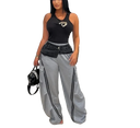Women’s Denim Patchwork Pocket Side Wide Leg Loose Jogger Pants