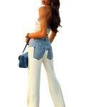 Women’s Sleeveless Tube Belt Croptop Baggy Straight Jeans