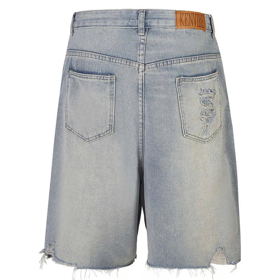 Men's Studded Ripped Jeans Shorts