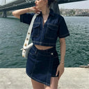 Women’s Denim Short Sleeve Cropped Shirt & Skirt