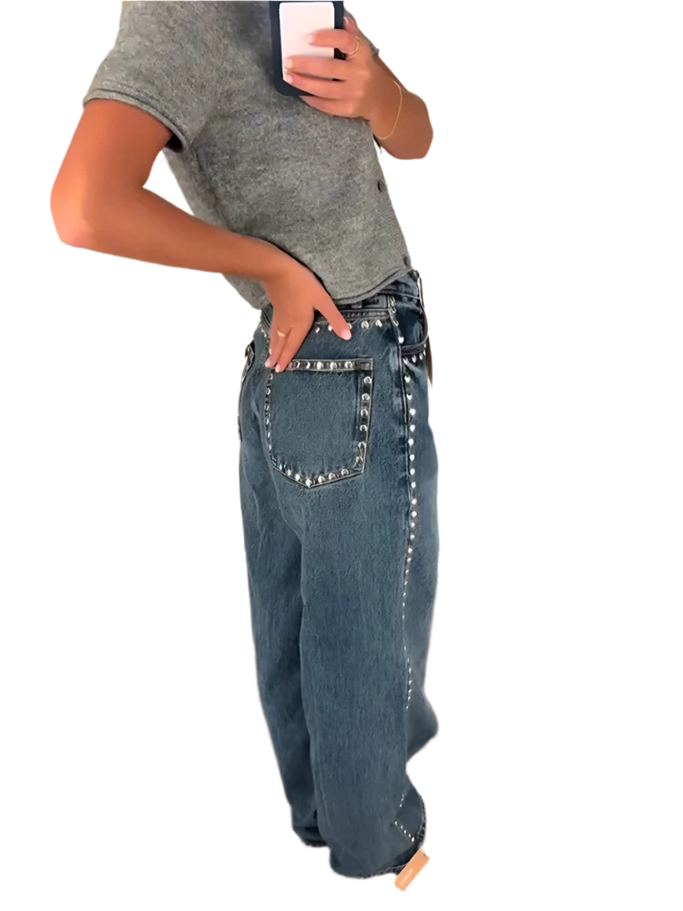 Women's High Waist Straight Baggy Wide Leg Jeans