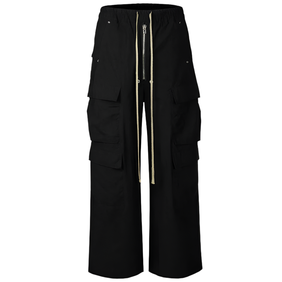 Unisex Parkway Drawstring Black Cargo Pants