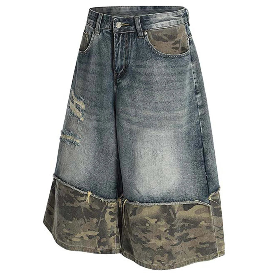 Ripped Fatigue Half Denim Shorts (Unisex)