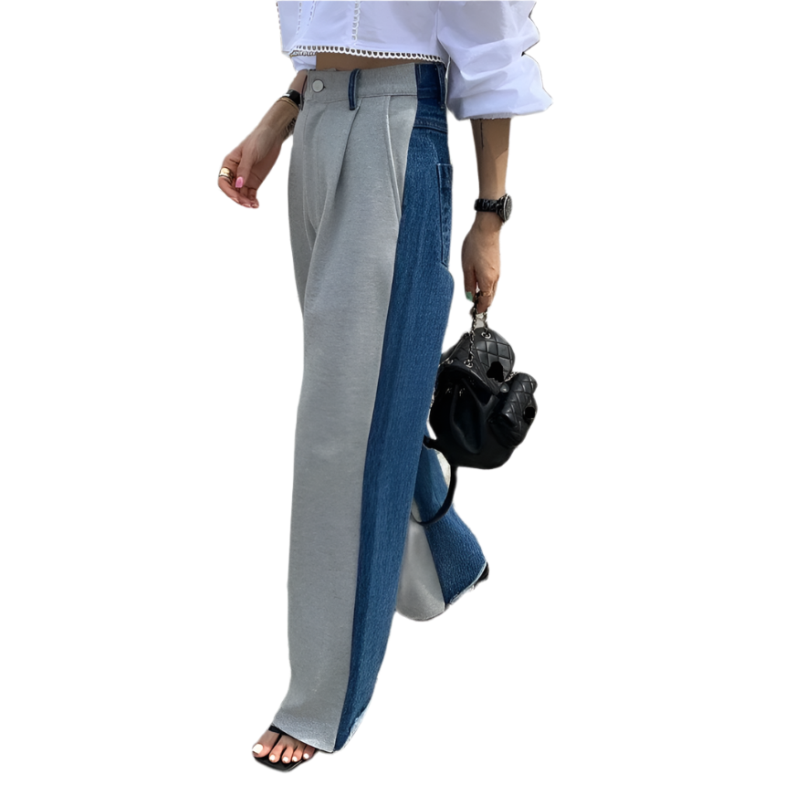 Women's Two Tone High Waist Wide Leg Jeans