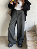 Women’s Washed Striped Black Casual Trousers