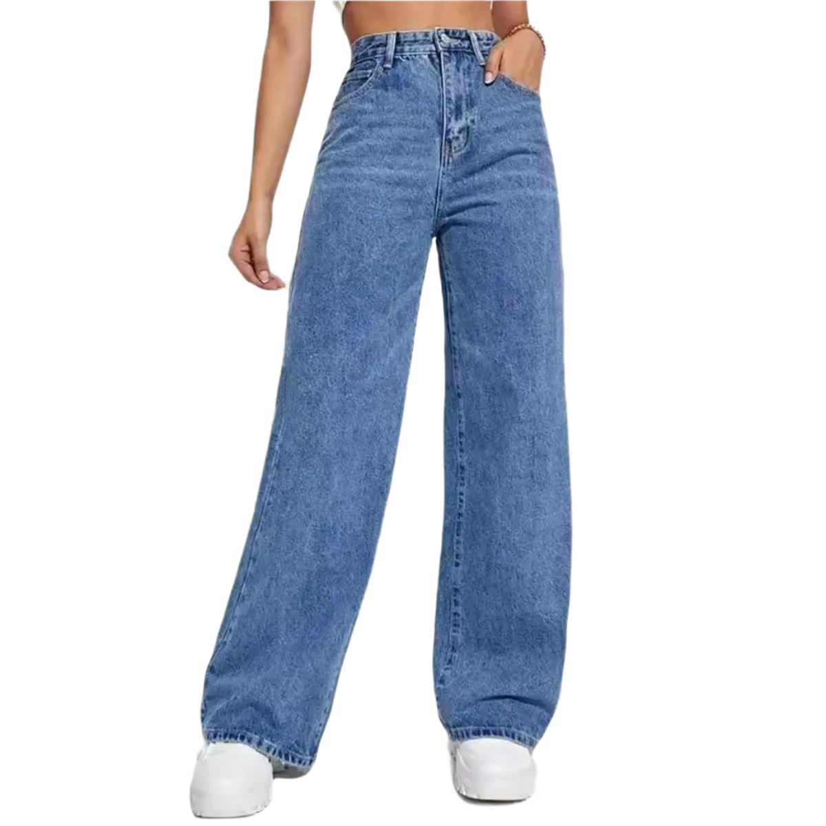 Women's deep blue wide leg straight jeans