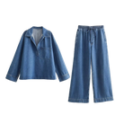 Women's Parkway Denim Blouse Jacket and High Waist Trousers