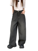 Women’s Washed Striped Black Casual Trousers