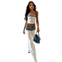 Women’s Sleeveless Tube Belt Croptop Baggy Straight Jeans