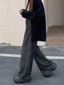 Women’s Washed Striped Black Casual Trousers